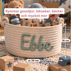 Korgen rymmer gosedjur, leksaker och böcker – ca 30 cm bred och 18 cm hög